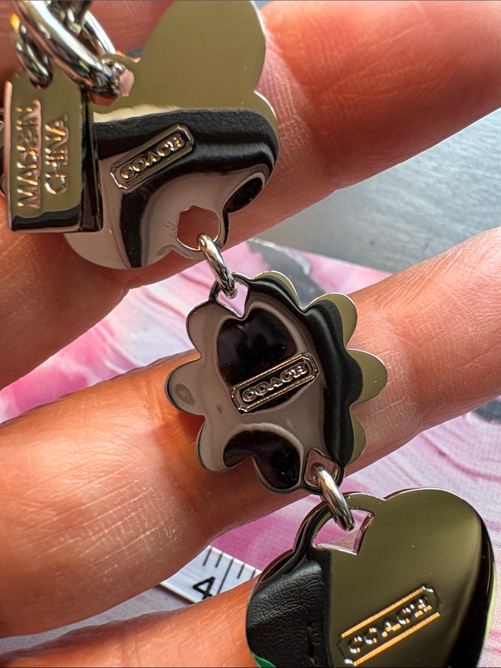 Coach Pink Butterfly & Heart Keychain with Crystal Flower Charm - Picture 3 of 3